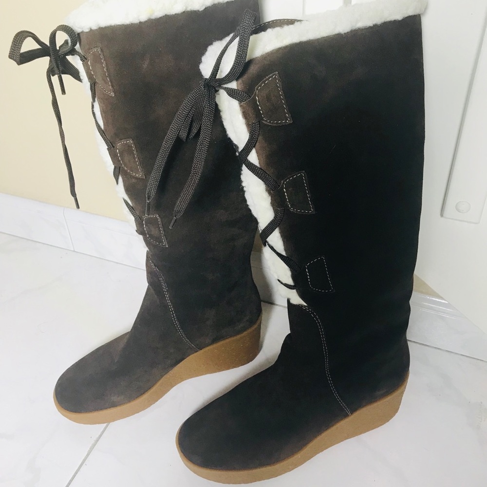 MICHAEL KORS Shearling LaceUp Chocolate Brown Boot